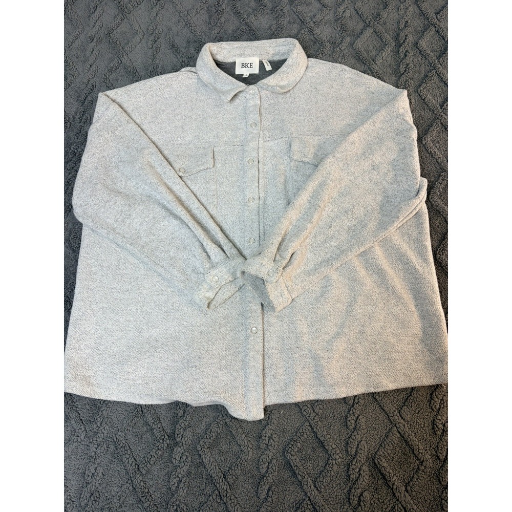 BKE Women's Large Shacket Gray Snap Front Oversized Shirt Jacket Western Cozy